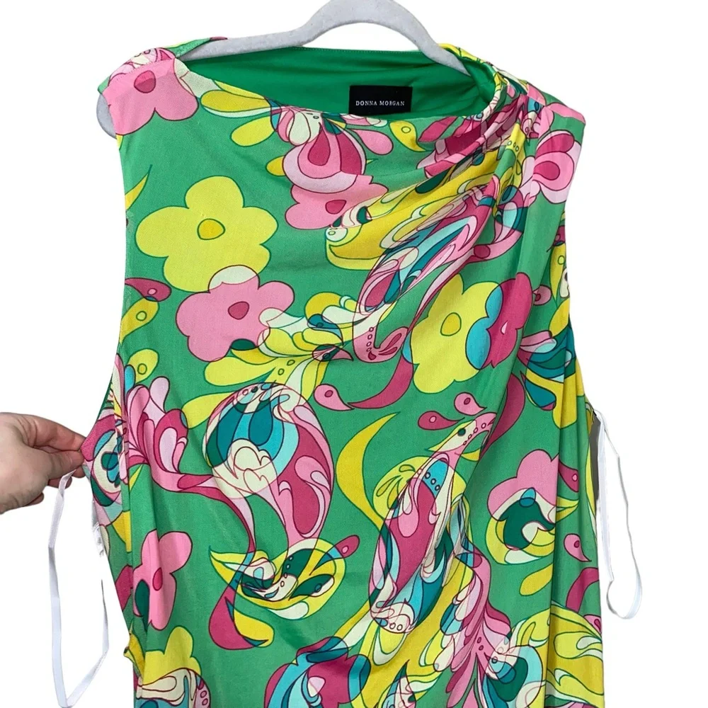 Donna Morgan multicolor green paisley floral pleat shirred overlay Dress size 20 - Picture 8 of 14